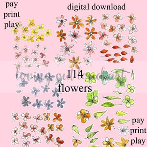 Acquerello fiori Art Journal Collage Foraggio floreale acquerello arte clip art copia DIGITAL DOWNLOAD dipinta a mano