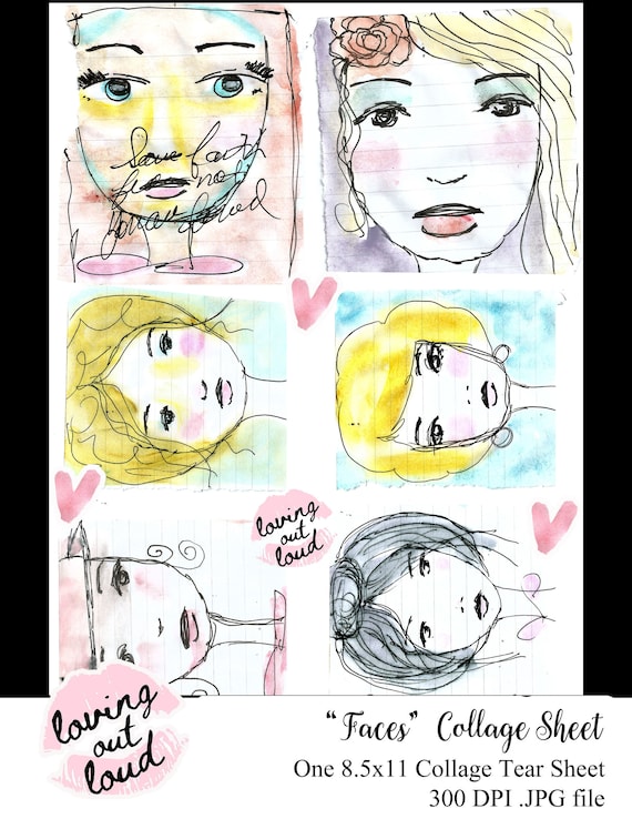 Faces Collage Sheet: Mixed Media Art Journaling (Digital Download)