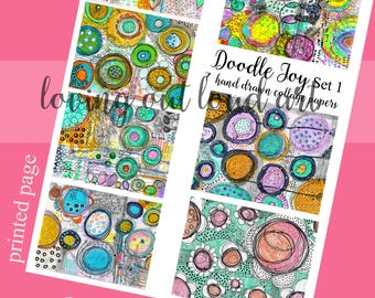 Hand Doodled Circle Collage Papers Mixed Media Fodder Set 1 ***PHYSICAL PRINTED COPY***