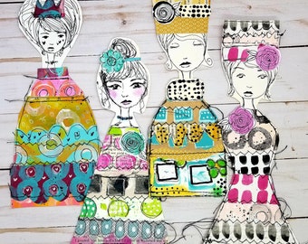 Mixed Media Art Doll Paper Print: Collage Fodder Girls