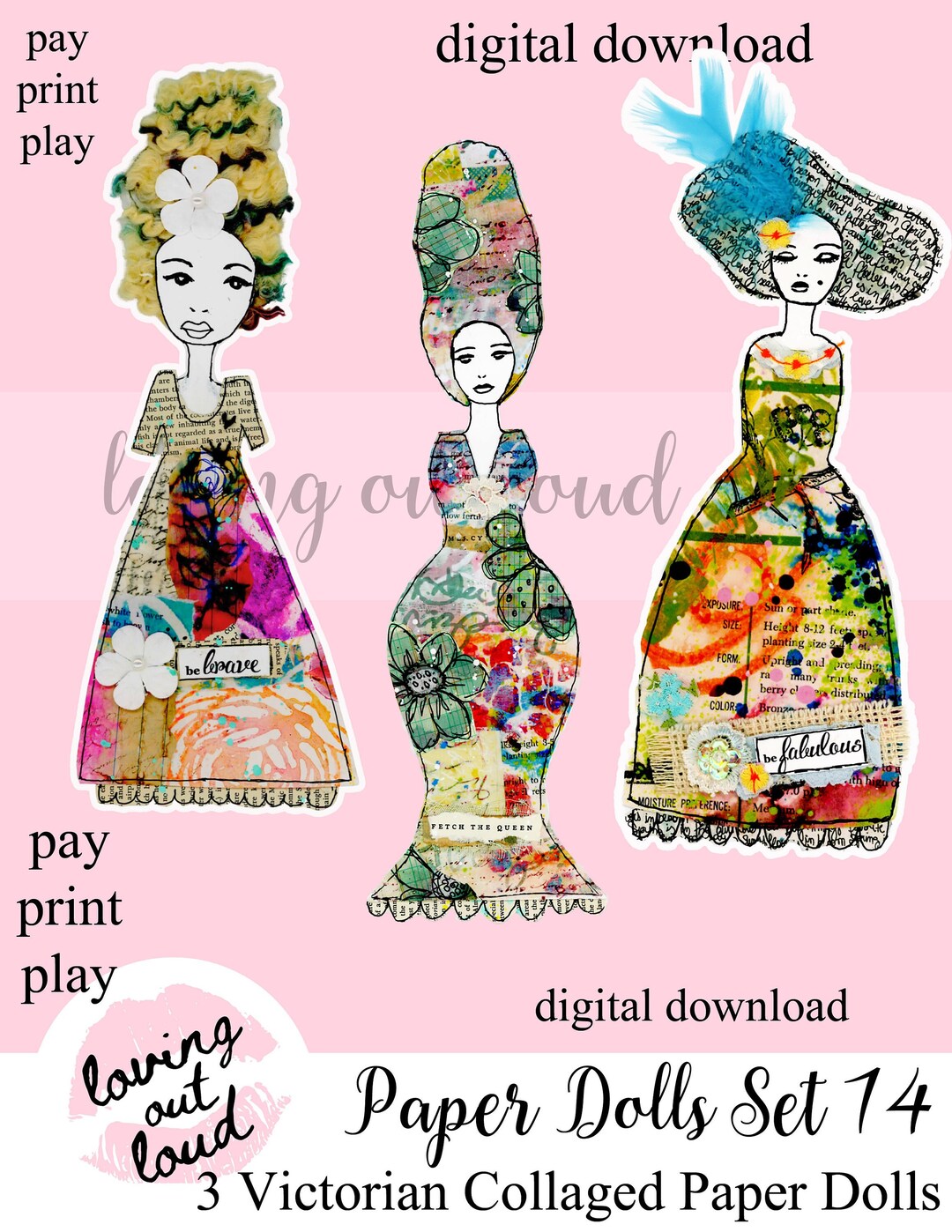 Paper Dolls Collage Sheet Art Dolls Set 14 Mixed Media Paper Etsy