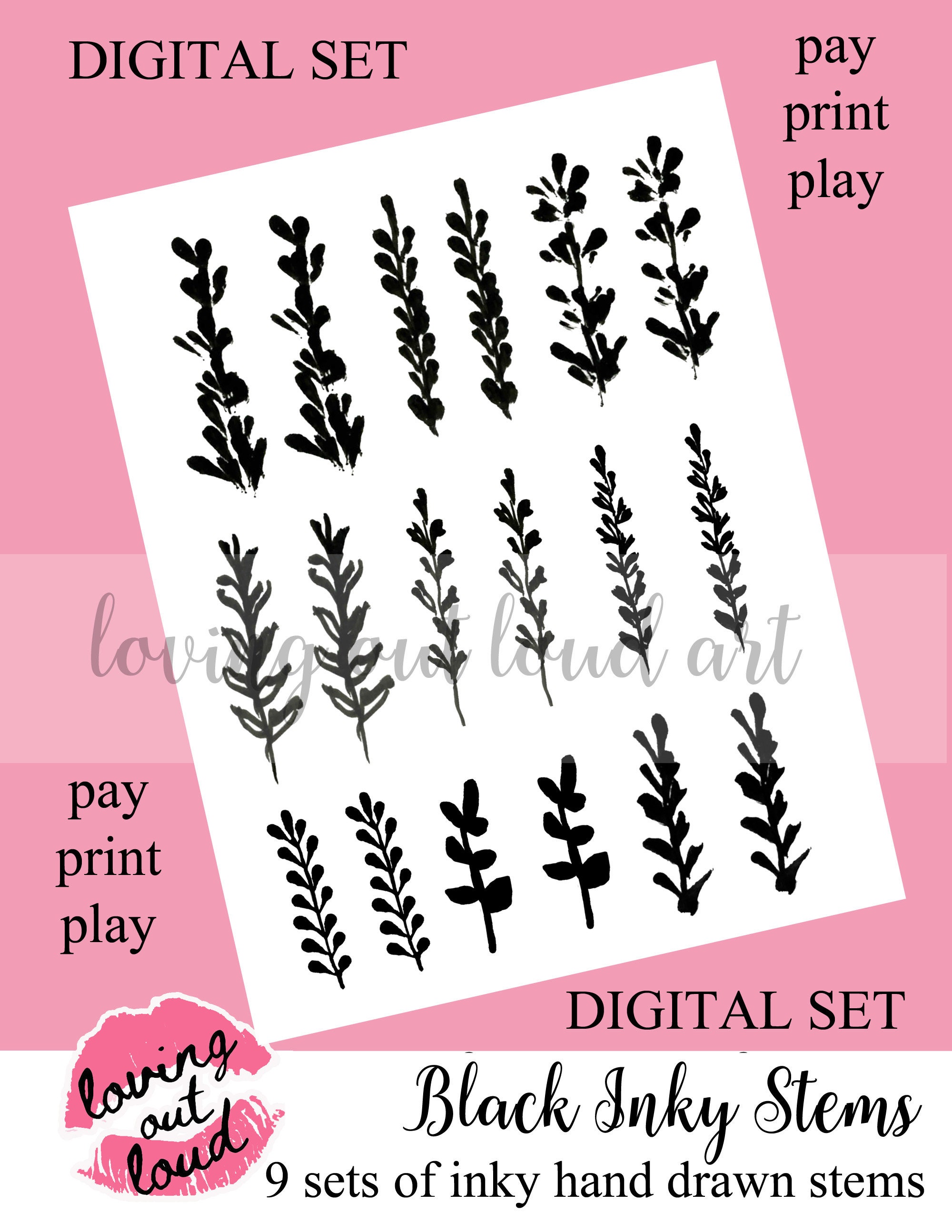 Black Inky Stems Foliage Floral Stems DIGITAL COPY - Etsy