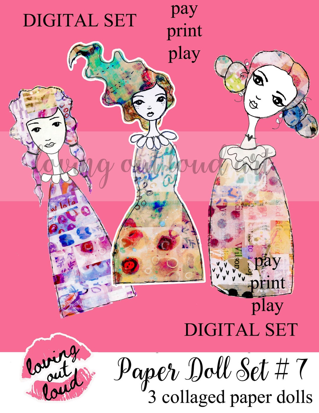 Paper Dolls Collage Sheet Art Dolls Set 7 Mixed Media Paper Etsy
