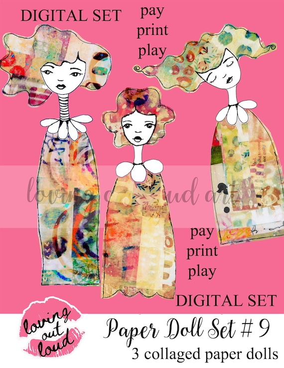 Paper Dolls Collage Sheet Art Dolls Set 9 Mixed Media Paper Etsy
