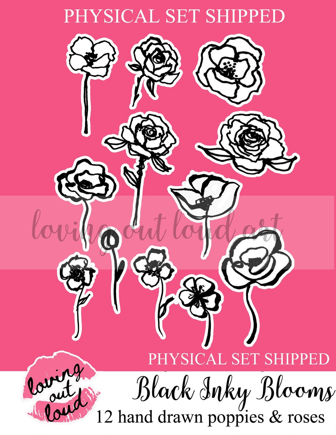 Printable Inky Inky Blooms Flowers Hand Drawn Foliage Embellishments Collage Fodder ...