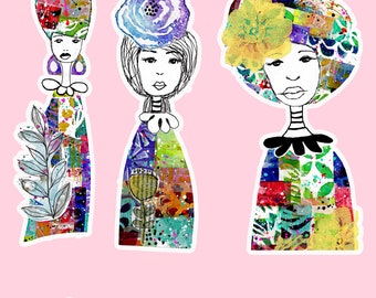 Mixed Media Paper Dolls Collage Sheet: Art Journal Fodder (Physical Print)