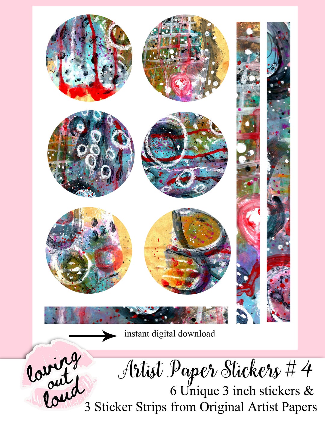 Abstract Design Sticker Abstract Art Stickers - Colorful Planner Stickers, Scrapbook ...
