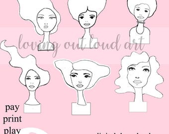 Hand Drawn Faces Collage Elements: Art Journaling (Digital Download)