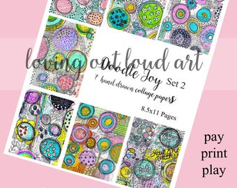 Collage Papers Hand Doodled Artist Pages SET 2 (Digital Download)