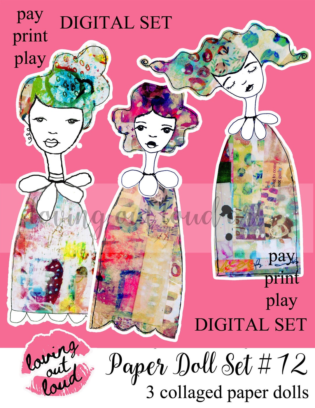 Paper Dolls Collage Sheet Art Dolls Set 12 Mixed Media Paper Etsy