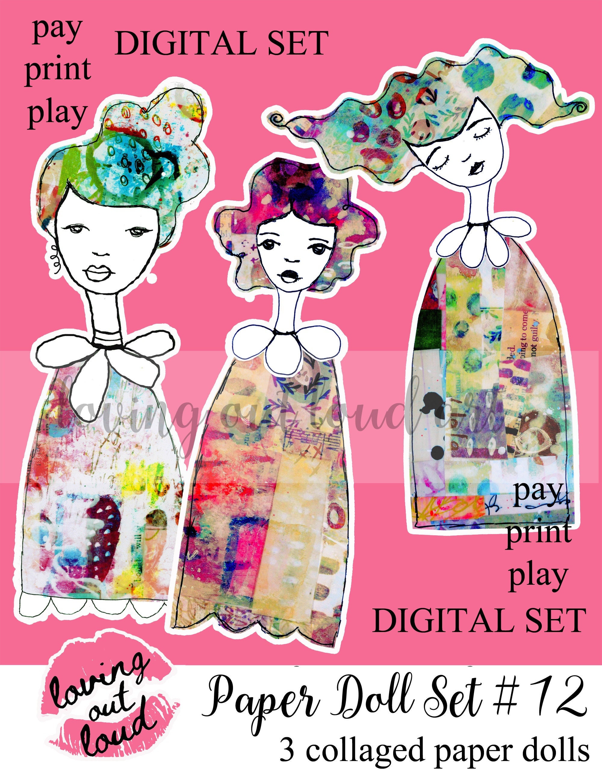 Paper Dolls Collage Sheet Art Dolls Set 12 Mixed Media Paper Etsy