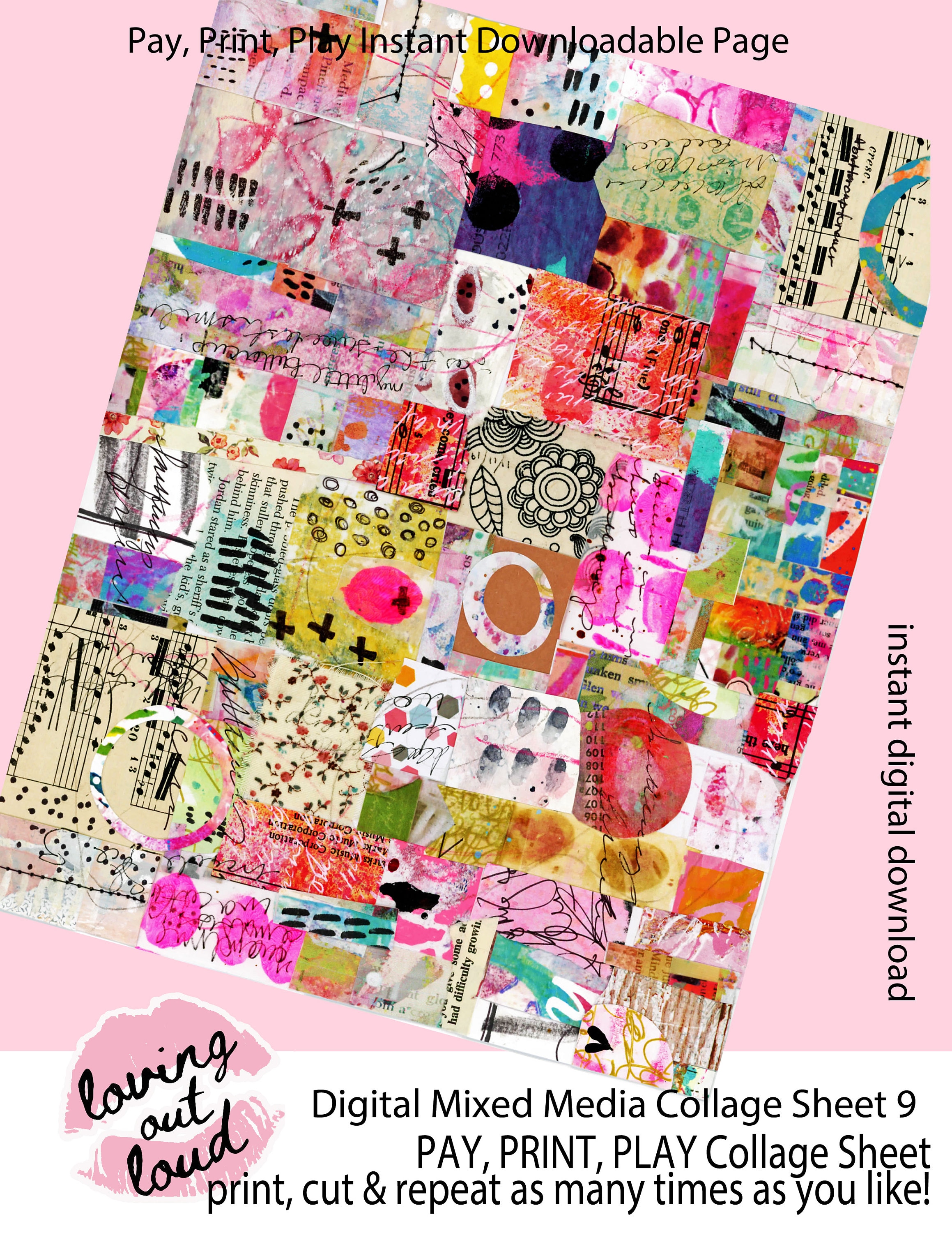 Digital Mixed Media Collage Sheet 9 Mixed Media Collage Art Etsy
