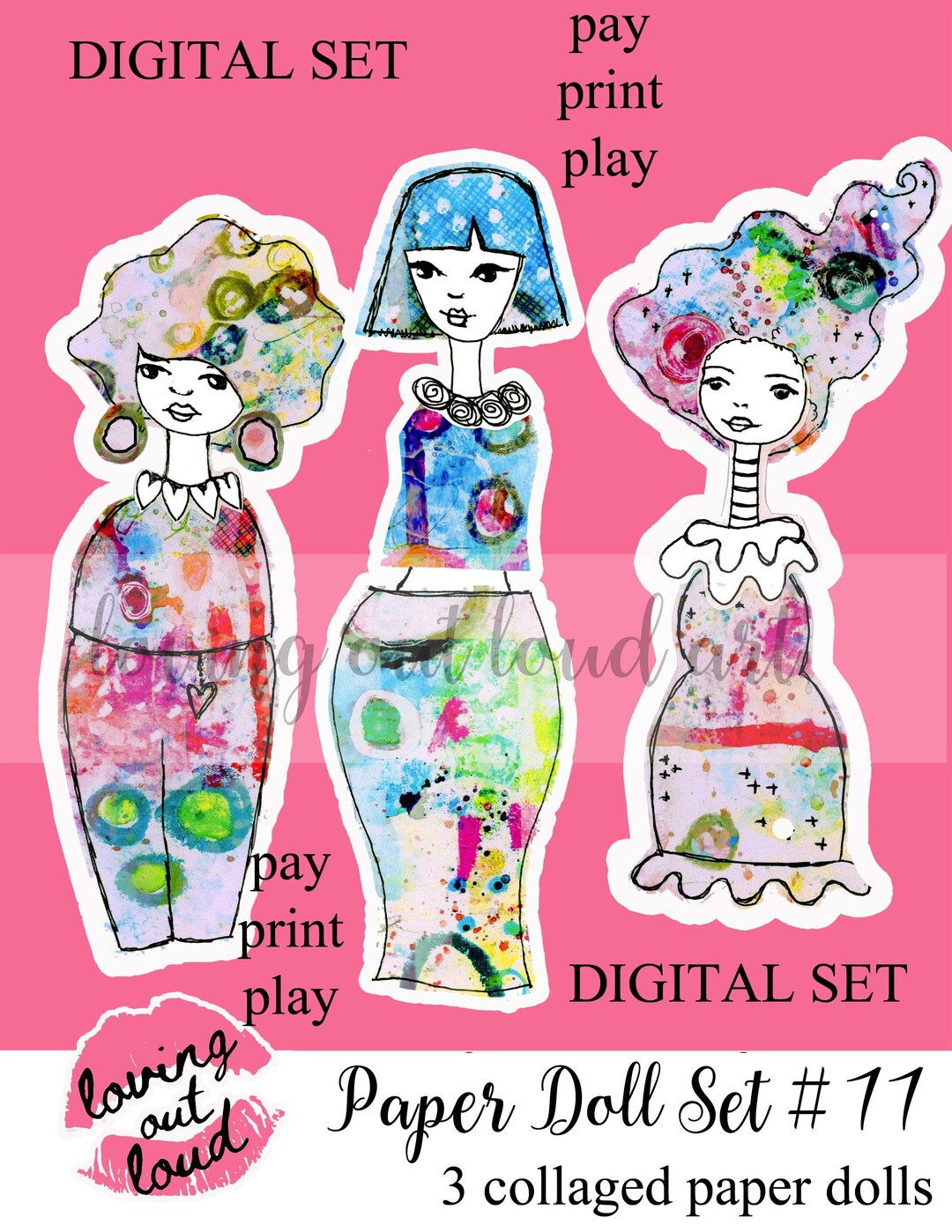 Paper Dolls Collage Sheet Art Dolls Set 11 Mixed Media Paper Dolls Art