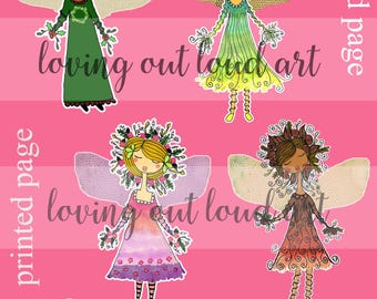 Seasonal Fairies Mixed Media Paper Dolls Hand Made (Physical Print)