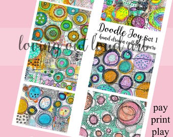Collage Papers Hand Doodled Artist Pages SET 1 (Digital Download)