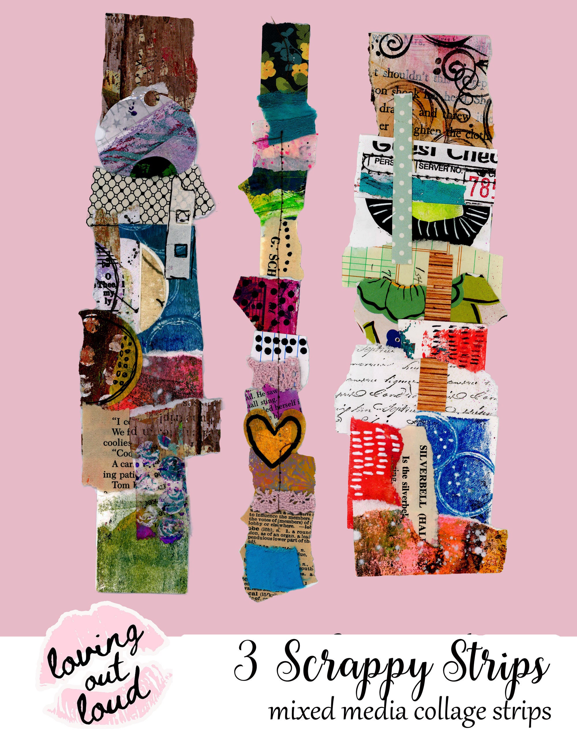 Collage Strips Mixed Media Collage Scrap Strips Art Journal Etsy