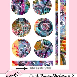 Artist&#39;s Papers Stickers Set #2 of 6 - 3&quot; Stickers & 3 Sticker Strips
