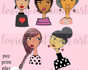 Hand Drawn Faces Collage Elements: Art Journaling (Digital Download)