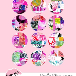 Circle Sticker Set #7-22 with Words  2.5 Circles Mixed Media Round Art Stickers  Printable Artsy PHYSICAL PRINTED SET