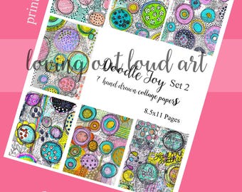 Collage Papers Hand Doodled Circles Mixed Media Fodder Set 2 ***PHYSICAL PRINTED COPY***