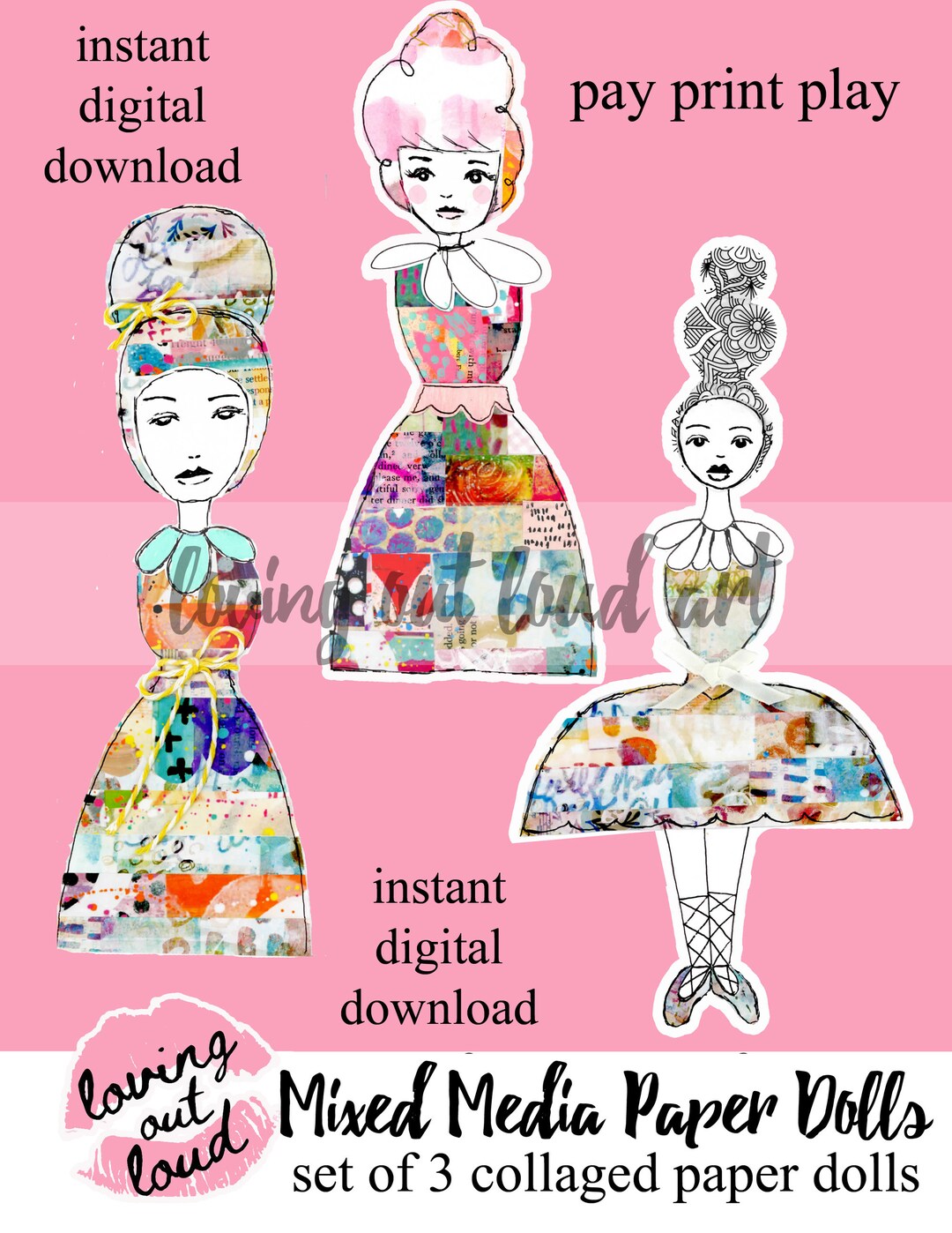 Paper Dolls Collage Sheet Art Dolls 3 Mixed Media Paper Dolls Etsy