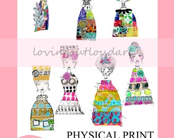 Collage Paper Doll Sticker Set 1  Mixed Media Paper Dolls Stickers PHYSICAL COPY