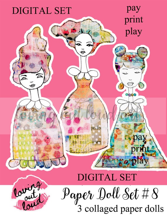Paper Dolls Collage Sheet Art Dolls Set 8 Mixed Media Paper Etsy