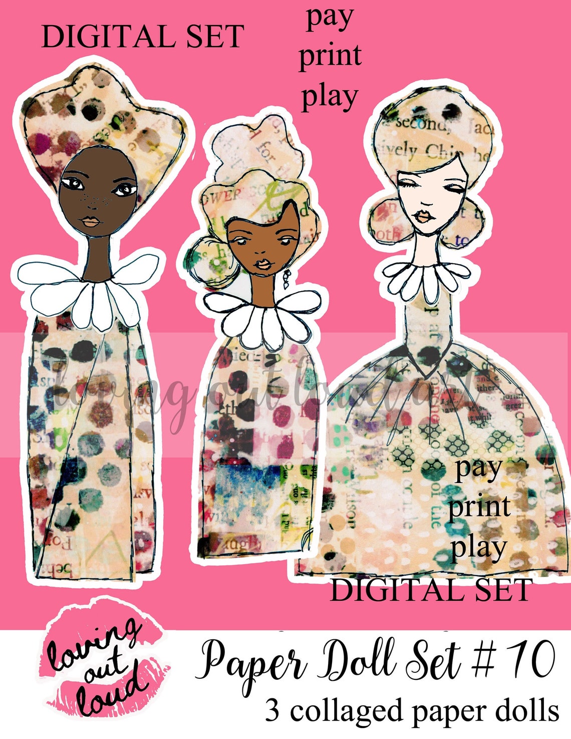 Paper Dolls Collage Sheet Art Dolls Set 10 Mixed Media Paper Etsy