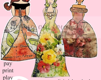 Art Journal Princess Paper Dolls: Collage Set #19 (Digital Download)