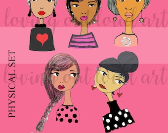 Hand Drawn Faces Collage: Painterly Art Journal Elements (PRINTED PAGE SHIPPED)