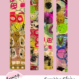 Collage Strips Mixed Media Collage Scrap Strips Art Journal Embellishment Paper Art Collage Fodder Digital Printable Print and Cut