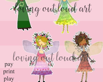 Seasonal Faries Paper Dolls Collage Fodder Mixed Media Hand Made (Digital Download)
