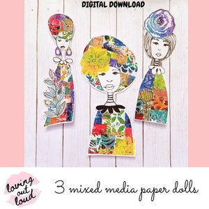 Paper Dolls Collage Sheet Art Dolls Mixed Media Paper Dolls Art Journal Fodder Collage Fodder Girls Junk Journal #2