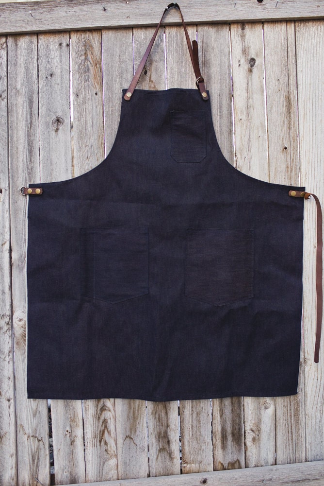 Selvedge Denim and Leather Chef Kitchen Apron - Etsy
