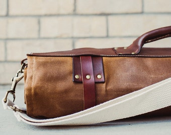 Waxed Canvas and Leather Chef Knife Tool Roll Bag- Handmade Storage Organizer