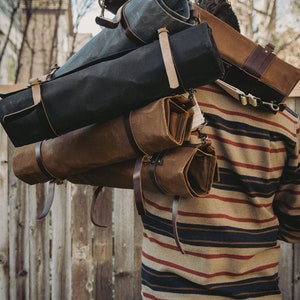 Waxed Canvas and Leather Chef Knife Tool Roll Bag Handmade Storage Organizer Grey image 5