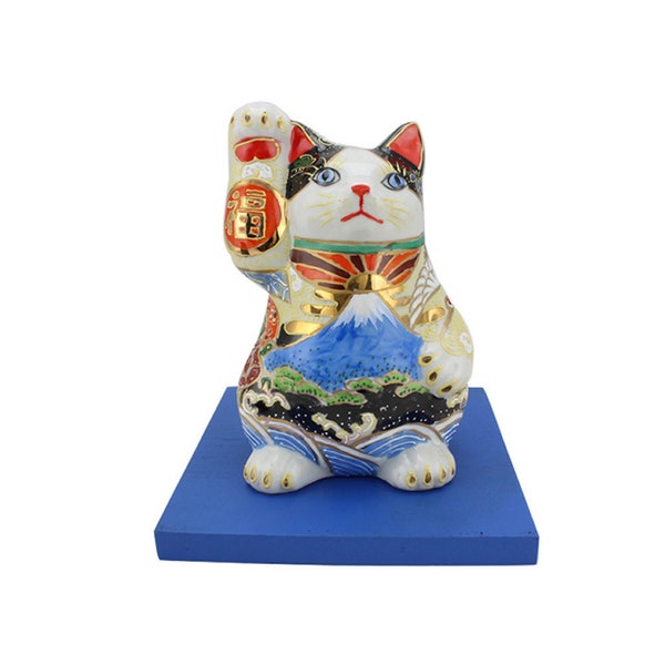 japanese ceramic cat figurine vintage lucky cat good luck cat pottery cat traditional japanese porcelain cat home decor cat art manekineko