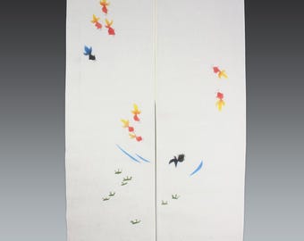 Hand Printed Linen Noren Curtain: Japanese Goldfish Design