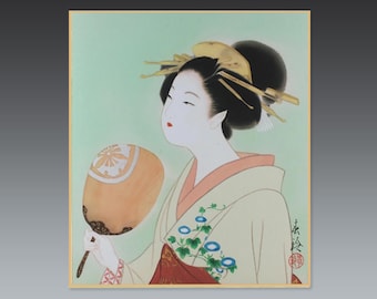 Geisha Watercolor Painting: Japanese Summer Interior Art