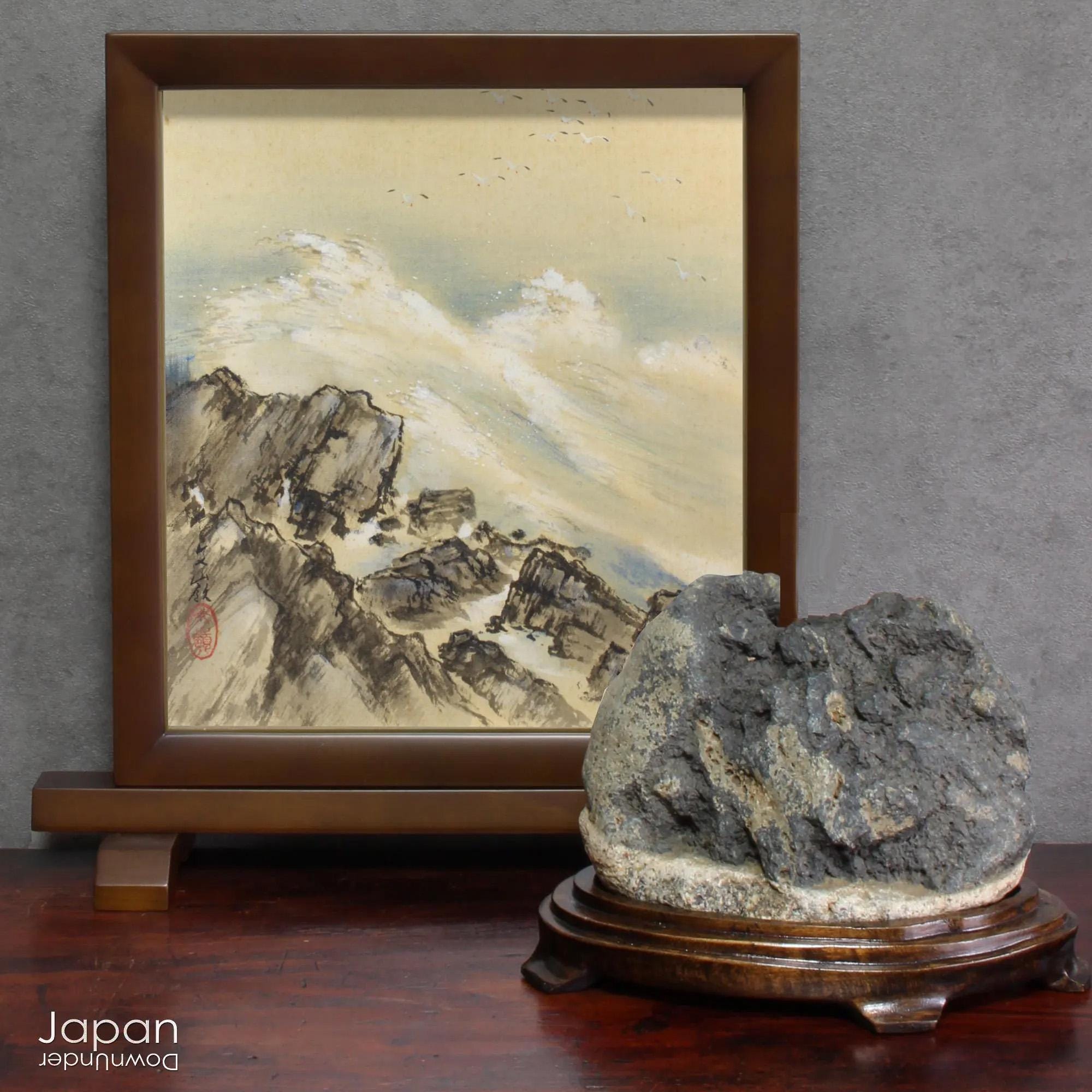hisui.stone　4連 Vintage Japanese Suiseki Mountain Viewing Stone With Quartz & Hand