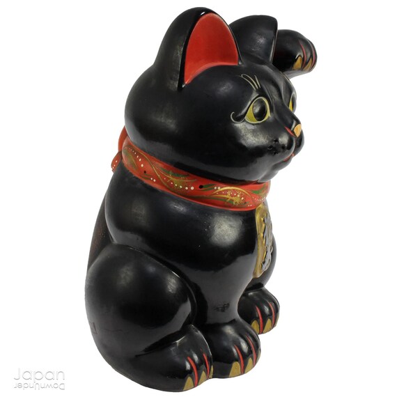 外国版 黒い招き猫 LUCKY CAT 陶器 約26cm Seto Black Yokosuwari Maneki Neko – omakase