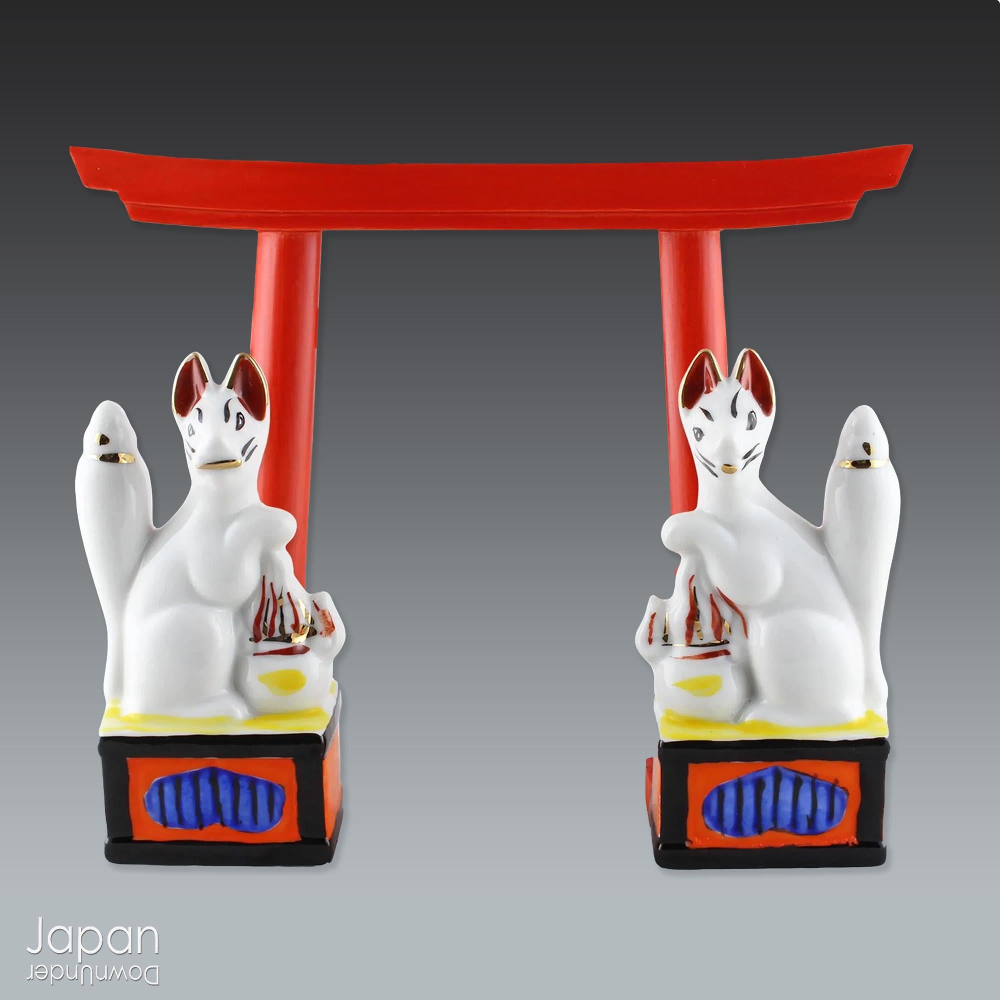 Vintage Inari Fox Pair With Torii Gate: Japanese Shrine Decor - Etsy