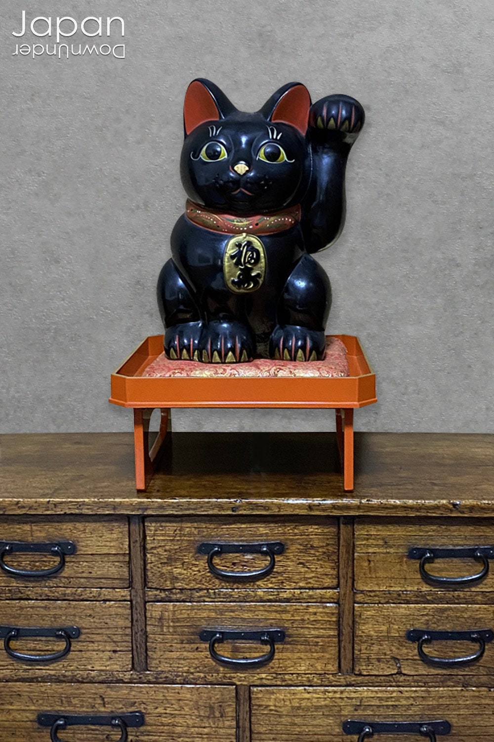 Extra Large Vintage Black Maneki Neko Lucky Cat - Good