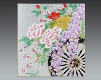 Wisteria Peony Shikishi Board, Japanese Silk Screen Art Print - Etsy