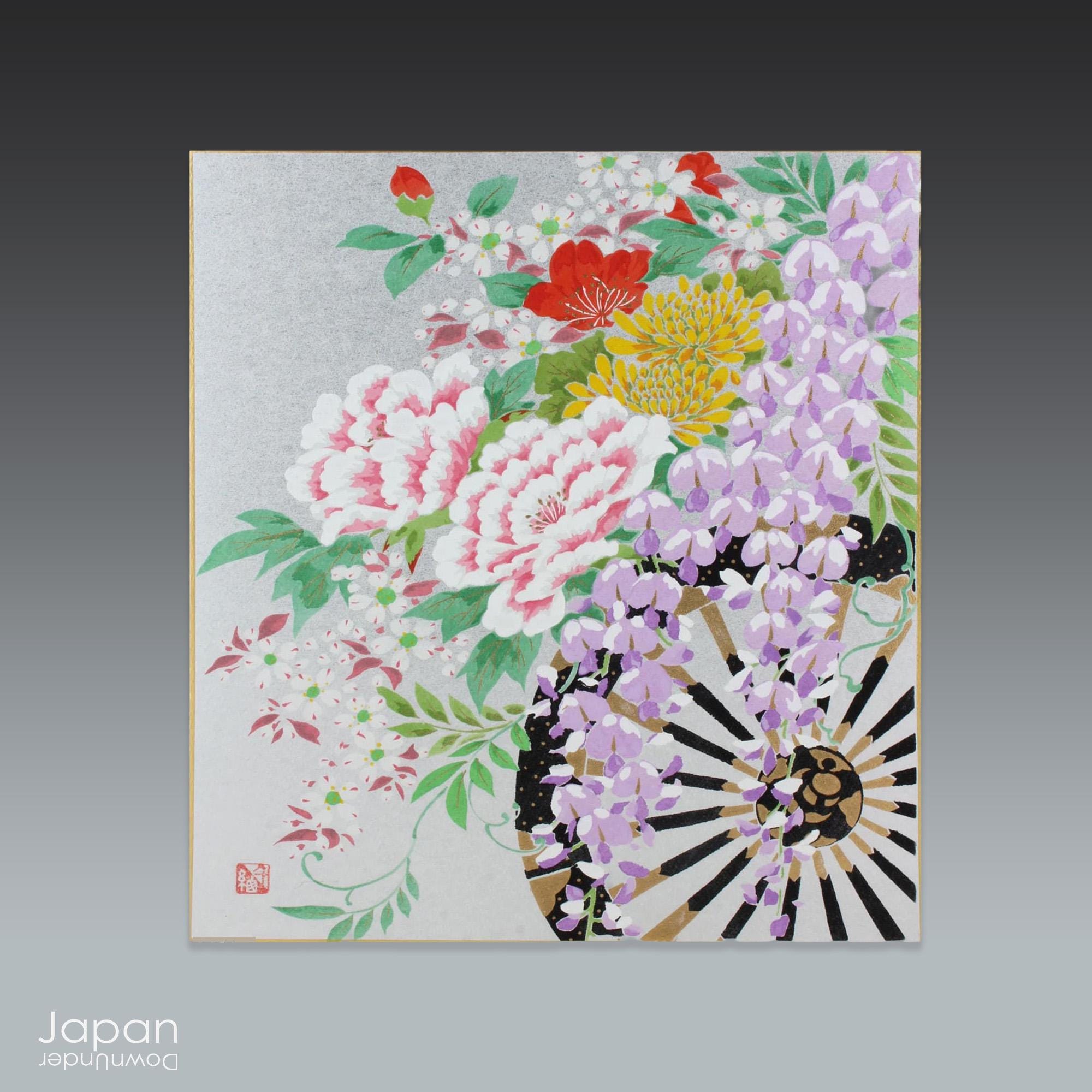 Wisteria Peony Shikishi Board, Japanese Silk Screen Art Print - Etsy