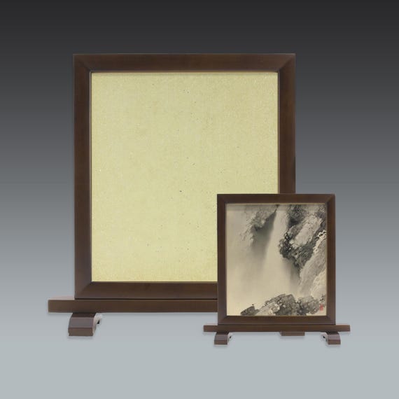 Japanese Ebony Shikishi Display Frame: Glass Ink Screen Style