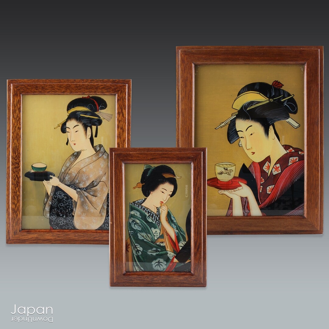 Nesting Box Set With Ukiyoe Reverse Glass Painted Lids, Utamaro ...