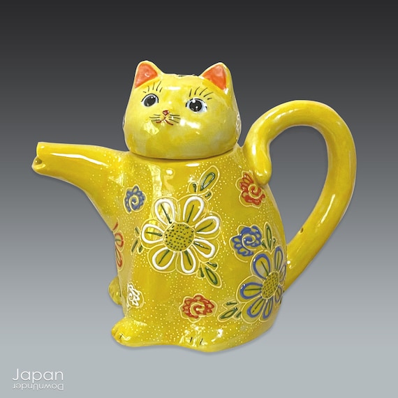 ヴィンテージ九谷招き猫急須：黄萬古型招き猫 - Etsy 日本