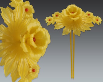 vintage japanese wedding kanzashi, faux tortoise shell wedding hairpin with chrysanthemums