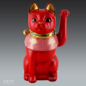japanese lucky cat - red maneki neko cat decor